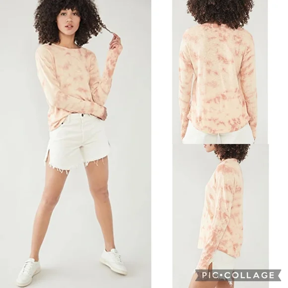 AMO Cotton Tie Dye Tee Long Sleeve Slub Beach Orange Sherbet Small NEW - Picture 8 of 8